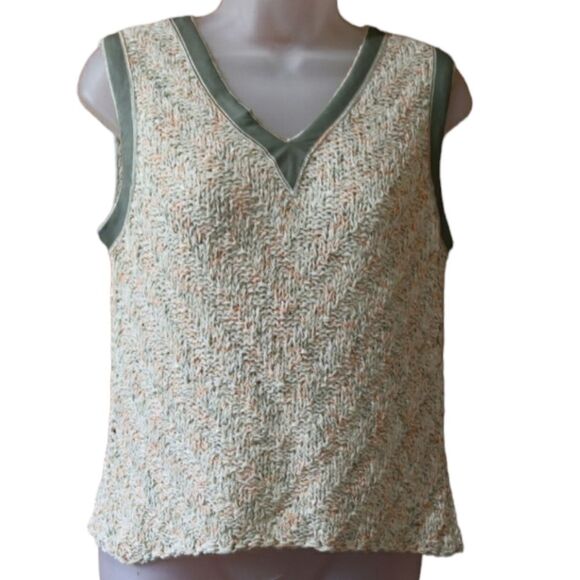 Marilena Chicago Pastel Knit Tank Top Large Green Trim Vintage Y2K Romania - Picture 1 of 10